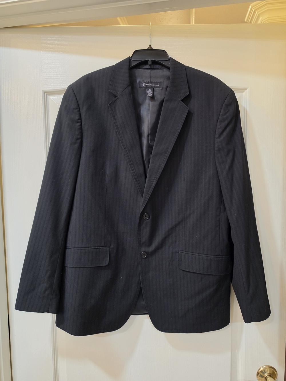 IN  Men's Dark Pinstripe Two-Button Blazer